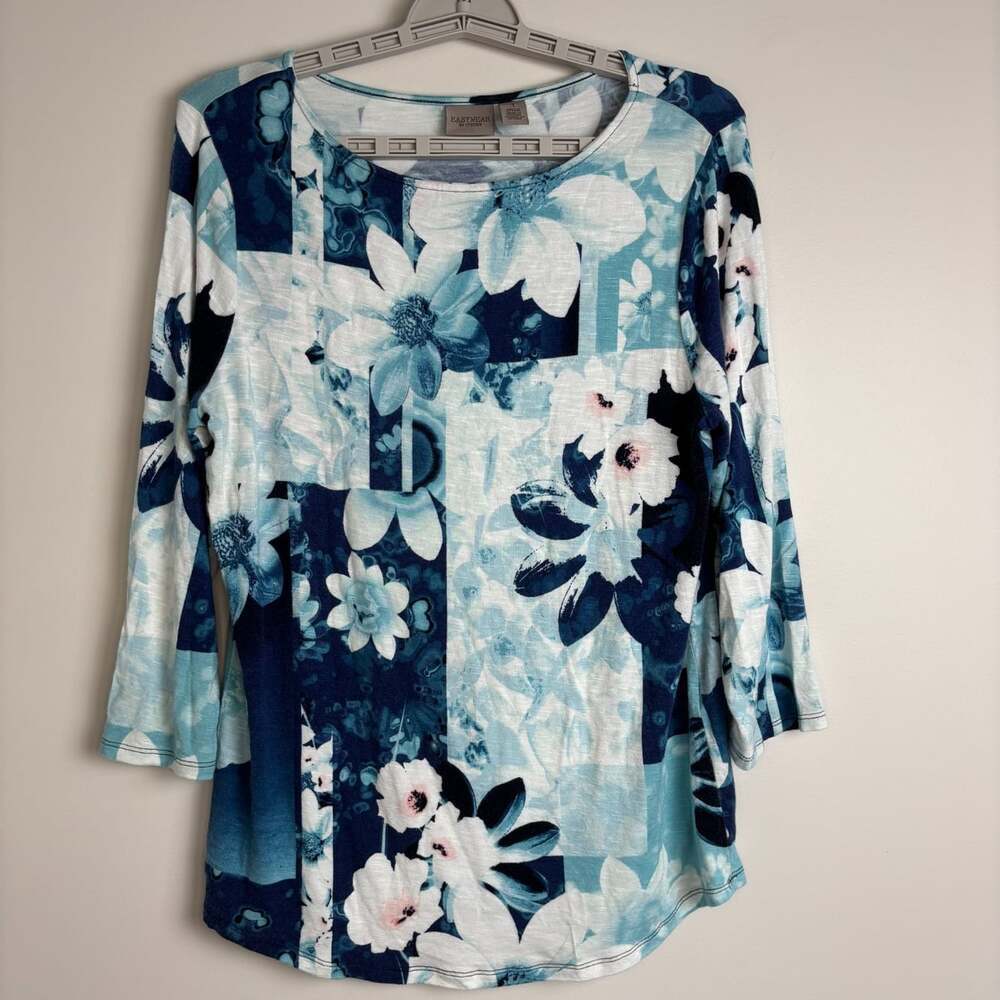 EASYWEAR by CHICO'S Floral Print Long Sleeve Tunic Womens M Blue White Pink